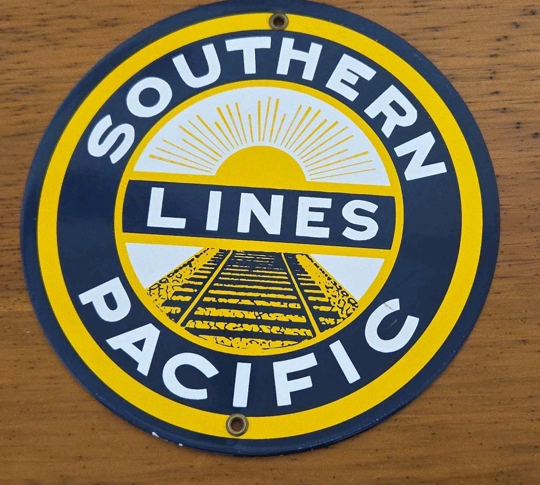 VINTAGE SOUTHERN PACIFIC LINES PORCELAIN SIGN 8-7/8″