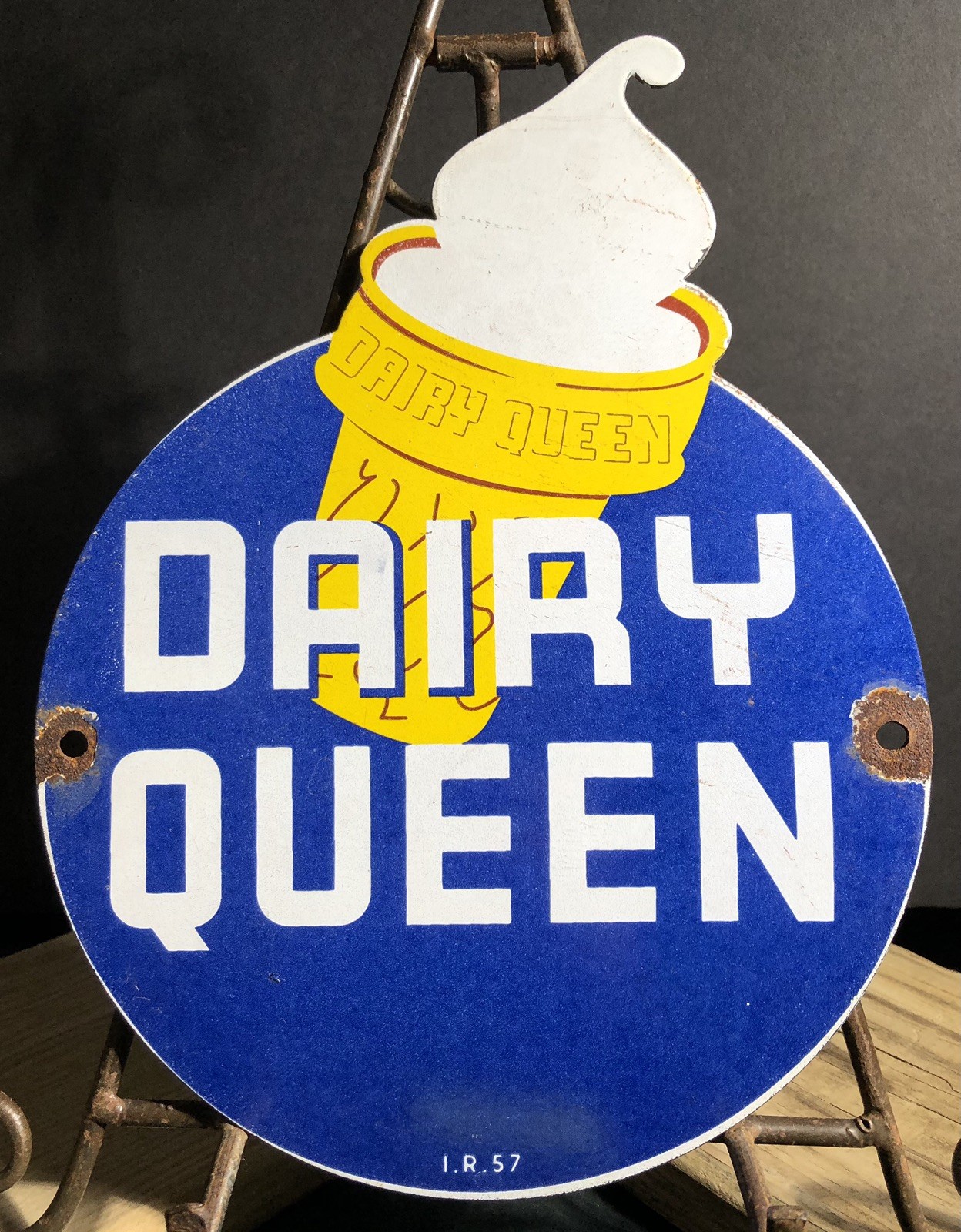 VINTAGE DAIRY QUEEN ICE CREAM 10.5” PORCELAIN GASOLINE GAS OIL SODA POP SIGN
