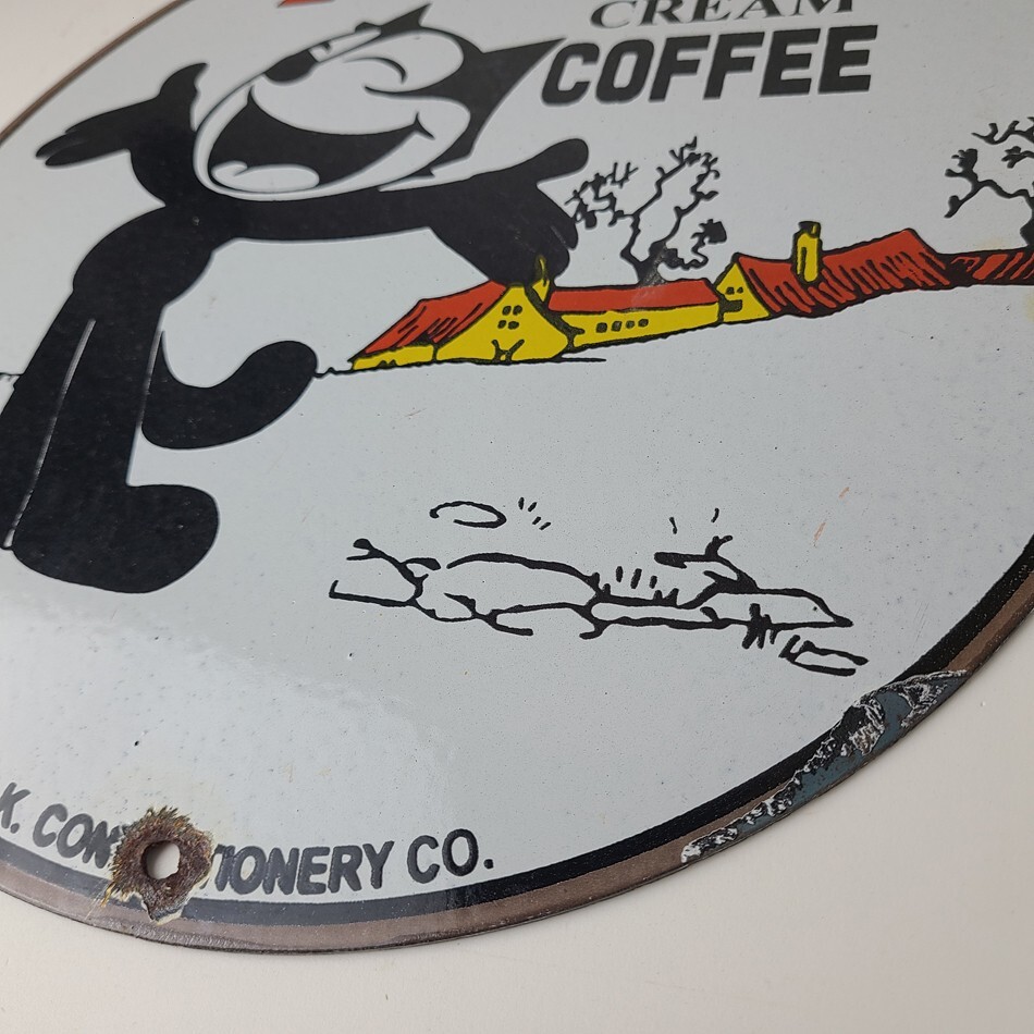 Vintage Felix Coffee Sign – Cream Coffee Advertising Gas Oil Pump Sign
