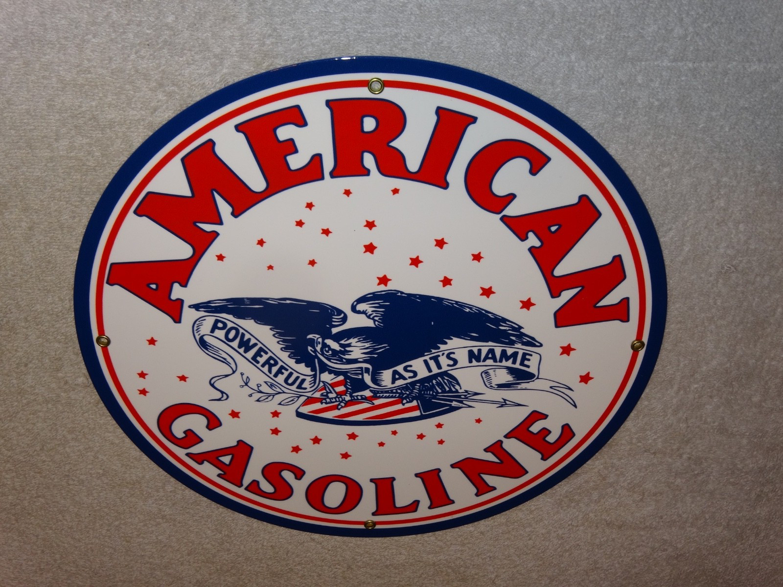 VINTAGE AMERICAN GASOLINE POWERFUL EAGLE 11 3/4″ PORCELAIN METAL GAS & OIL SIGN