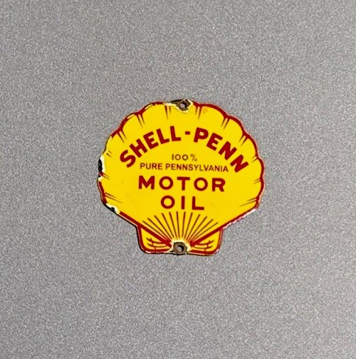 VINTAGE SHELL PENN GASOLINE MOTOR PORCELAIN SIGN CAR GAS TRUCK MOTORCYCLE OIL