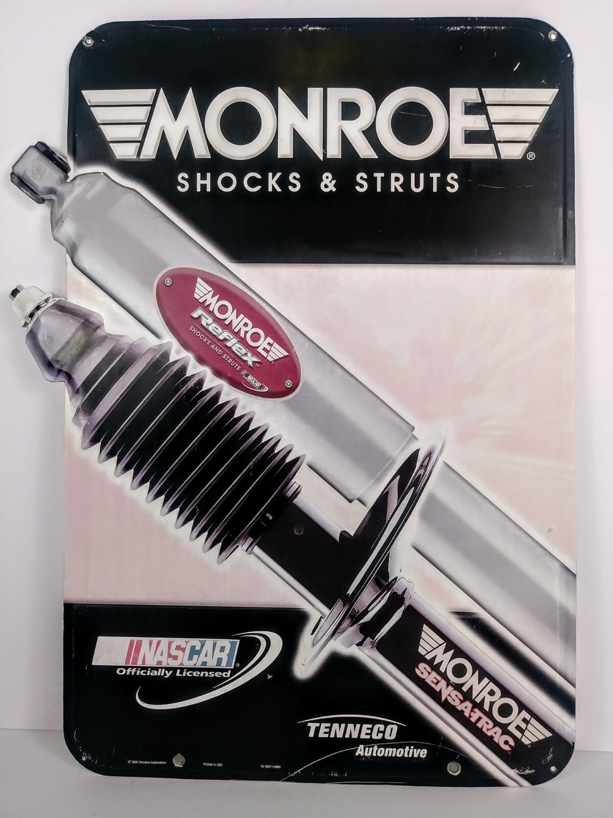 Monroe Shocks & Struts Vintage 2000 Metal Embossed Advertising Sign 2 Feet Tall