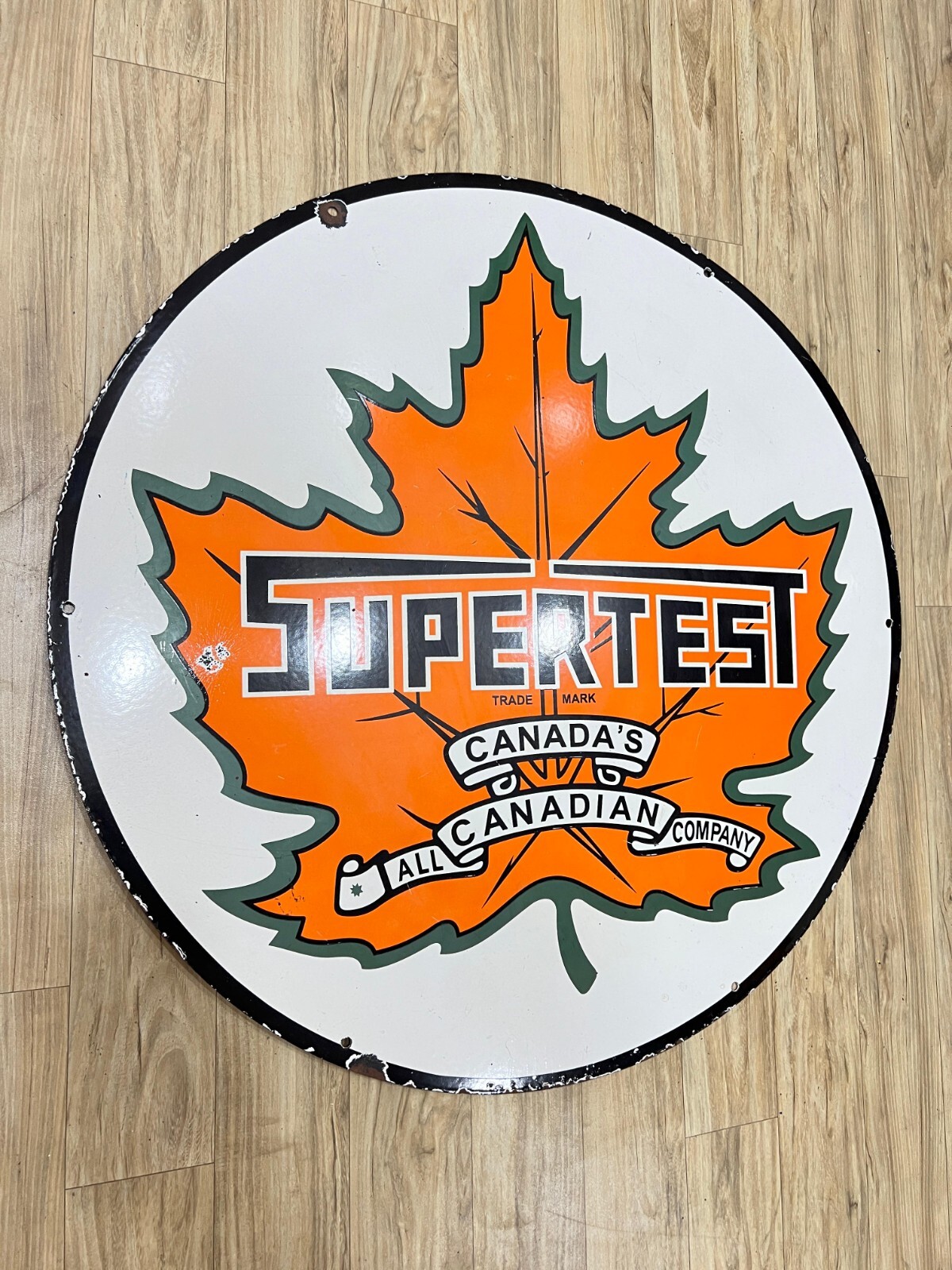CANADA’S SUPERTEST 30 INCH DIAMETER PORCELAIN ENAMEL SIGN SINGLE SIDED