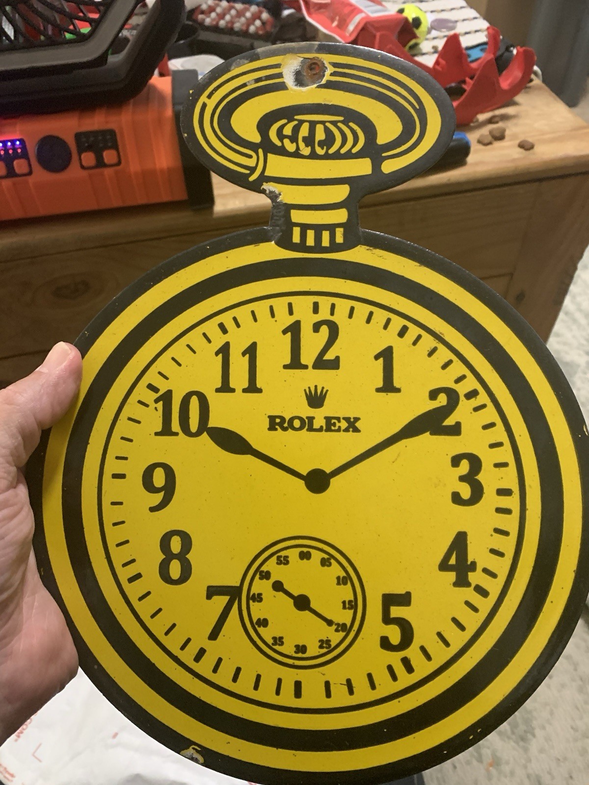 VINTAGE 12” ROLEX WATCH CLOCK PORCELAIN SIGN CAR GAS OIL TRUCK MOTORCYCLE