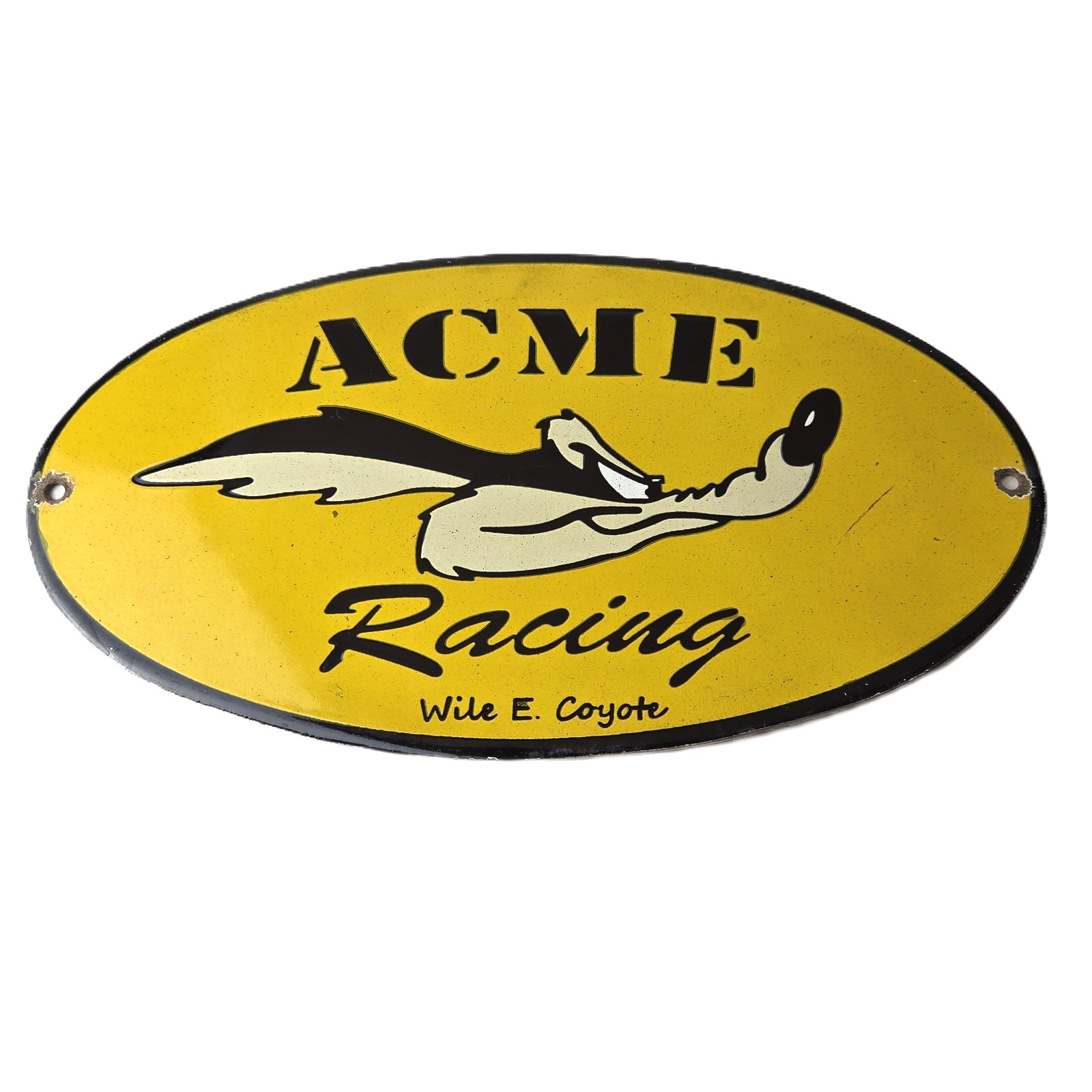 Vintage Acme Racing Porcelain Sign – Road Runner Wile E. Coyote Gas Pump Sign
