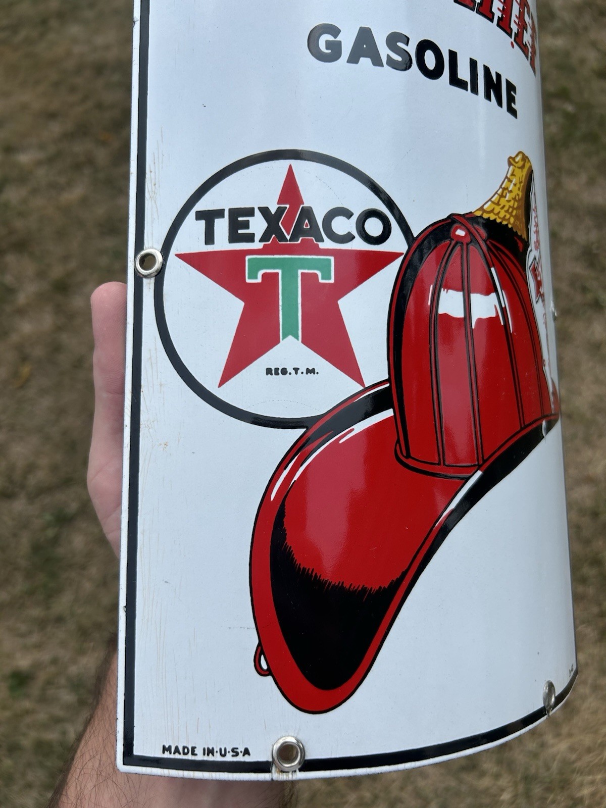 Original Texaco Fire Chief Curved Porcelain Pump Plate Sign Small Size Rare