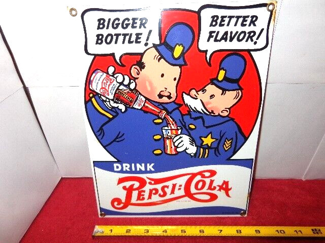 8 x 11 in COMIC COPS PEPSI-COLA SODA POP ADV. SIGN HEAVY DIE CUT METAL # S 131