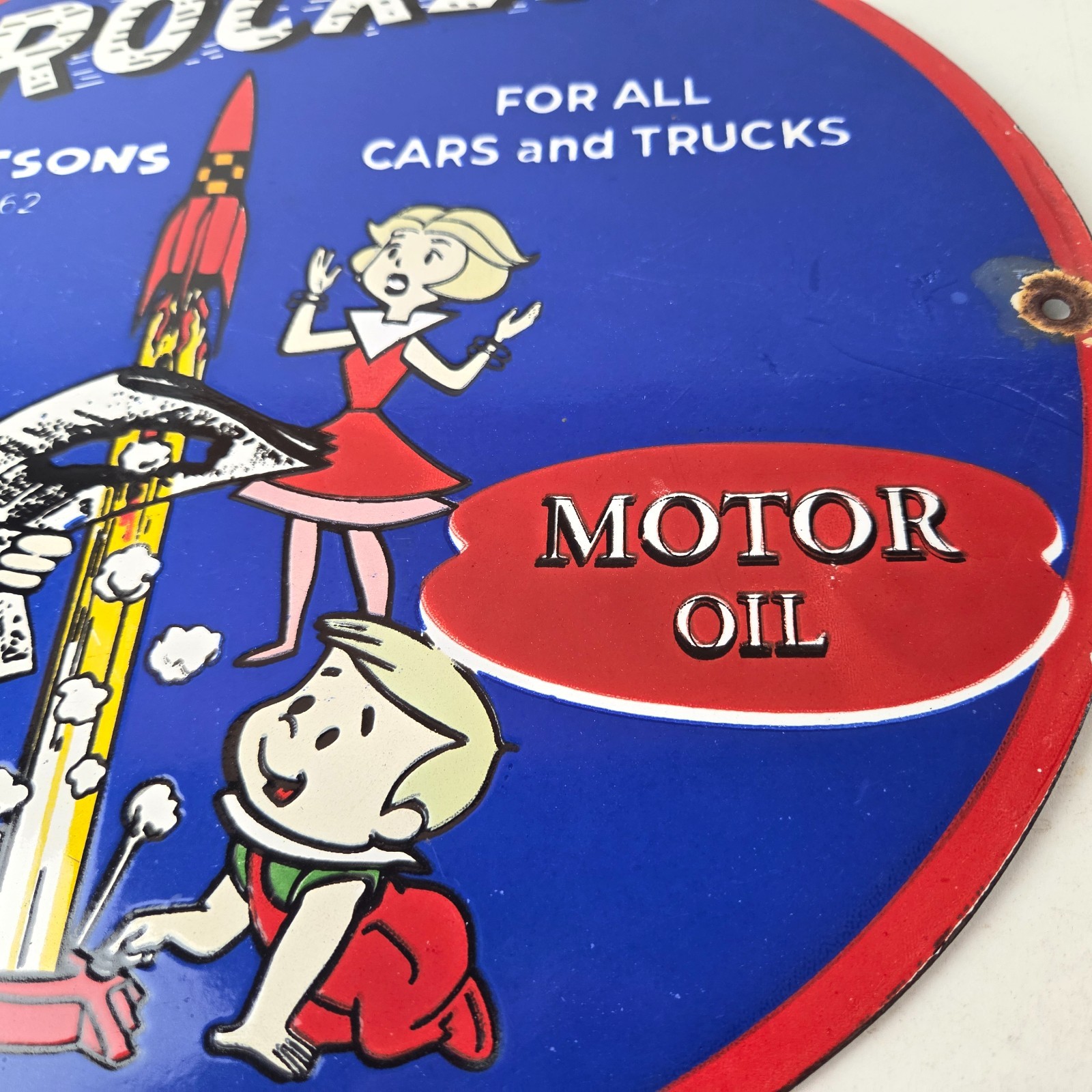 Vintage Rocket Gasoline Sign – The Jetsons Gas Service Station Porcelain Sign
