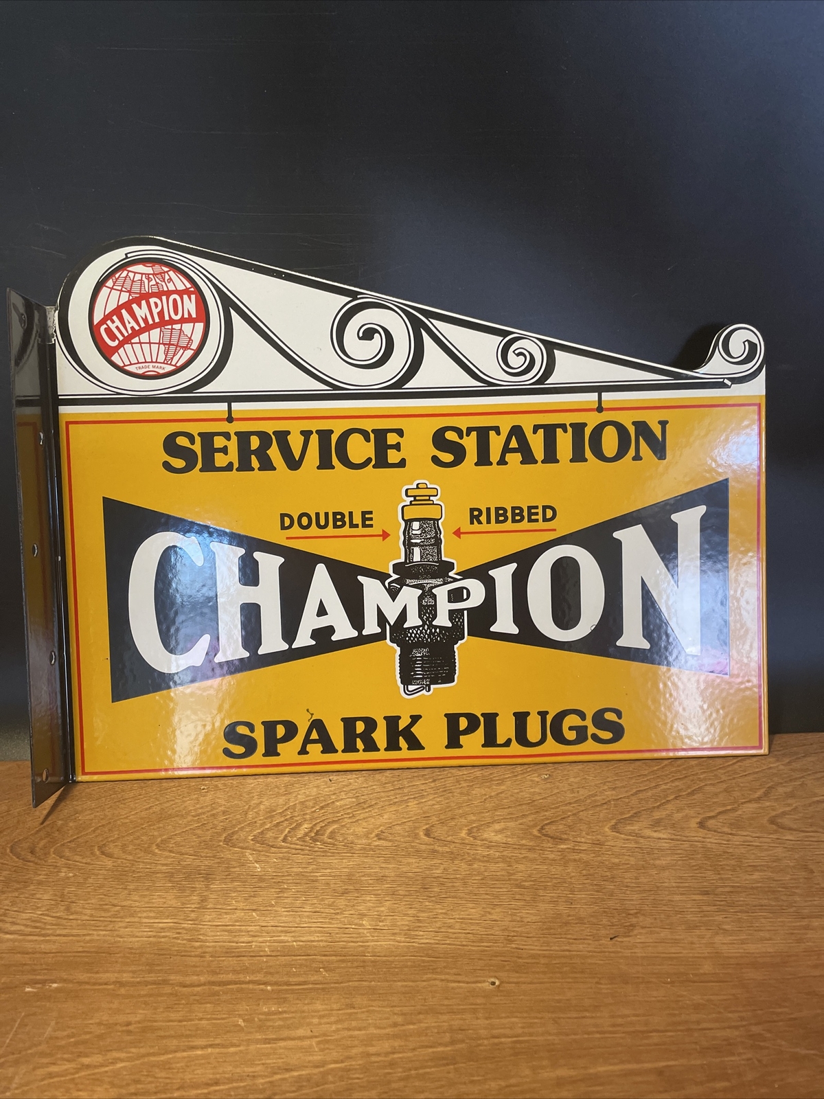 FLANGED VINTAGE ”CHAMPION SPARK PLUGS’ 15X12 INCHES PORCELAIN SIGN