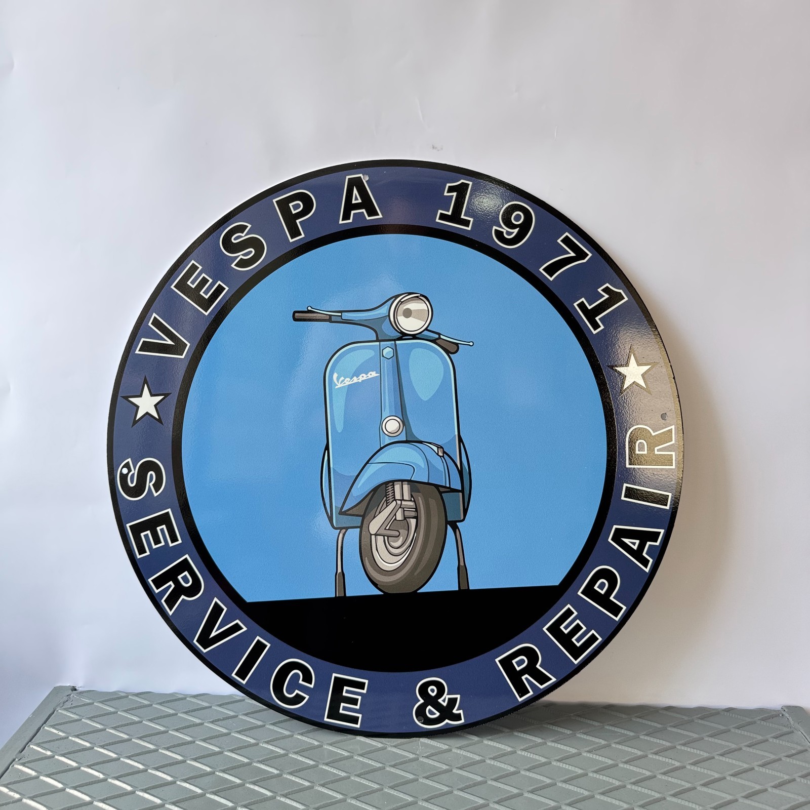 1971 Vespa Service & Repair – Garage Hevay Metal Sign (XL – 19.7” / 50 cm)