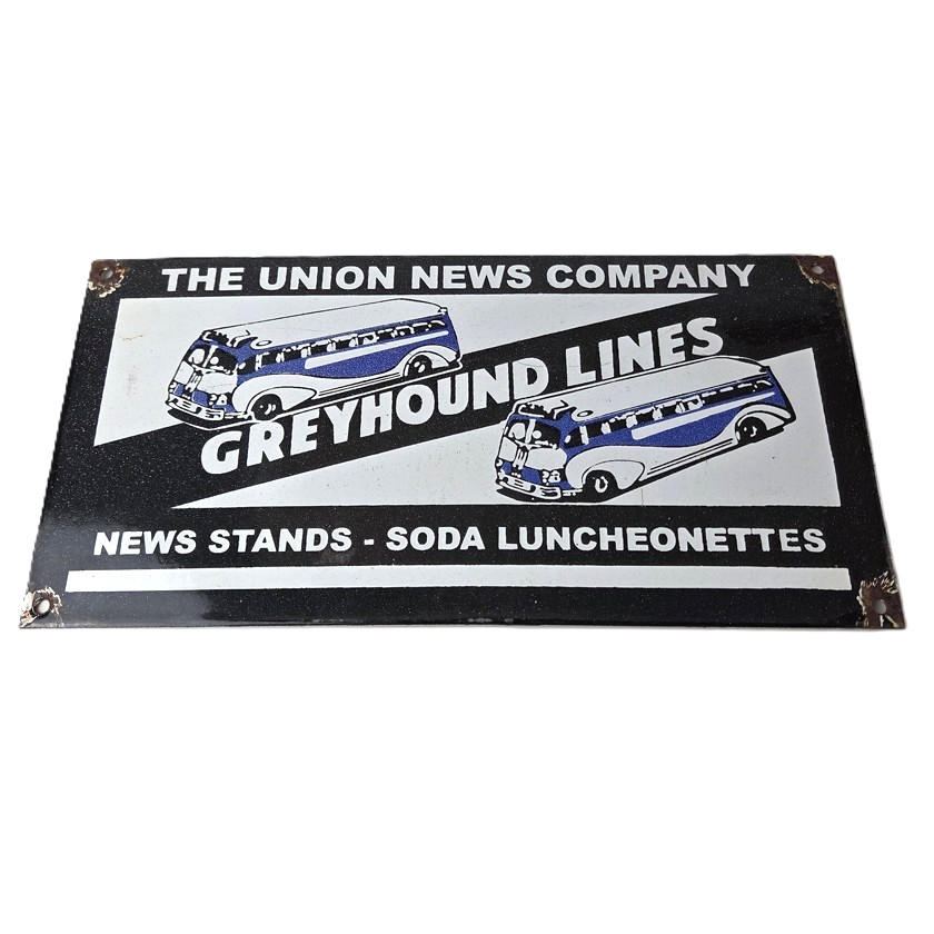 Vintage Greyhound Porcelain Sign – American Bus Line Company Gas Pump Plate Sign