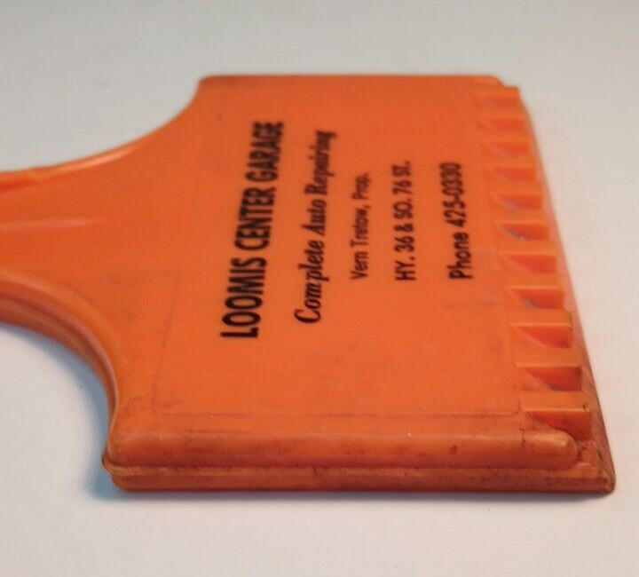 Vtg Auto Repair Advertising Ice Scraper Loomis Center Garage Franklin WI Orange
