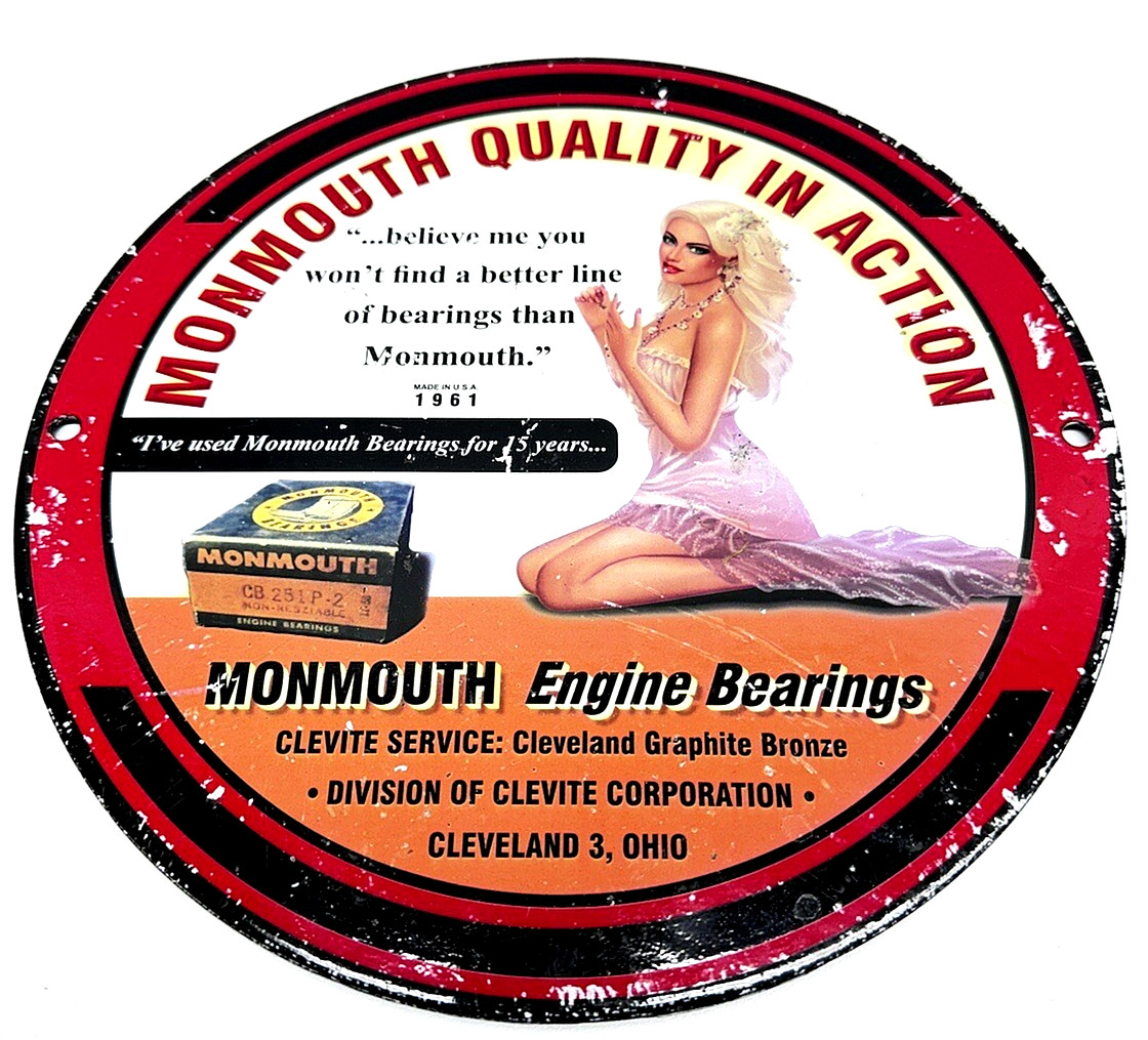 Monmouth Engine Bearings Metal Service Station Pump Plate Sign Cleveland OH