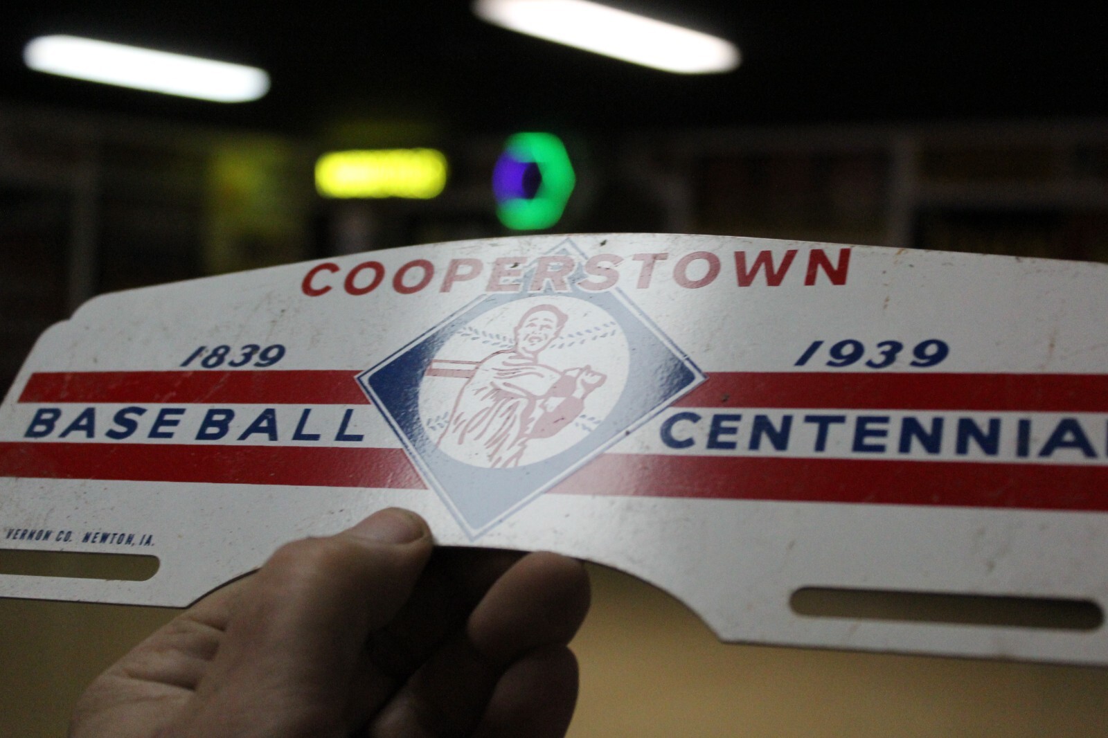RARE 1939 COOPERSTOWN BASEBALL CENTENNIAL PAINTED METAL TOPPER SIGN BALL GAME