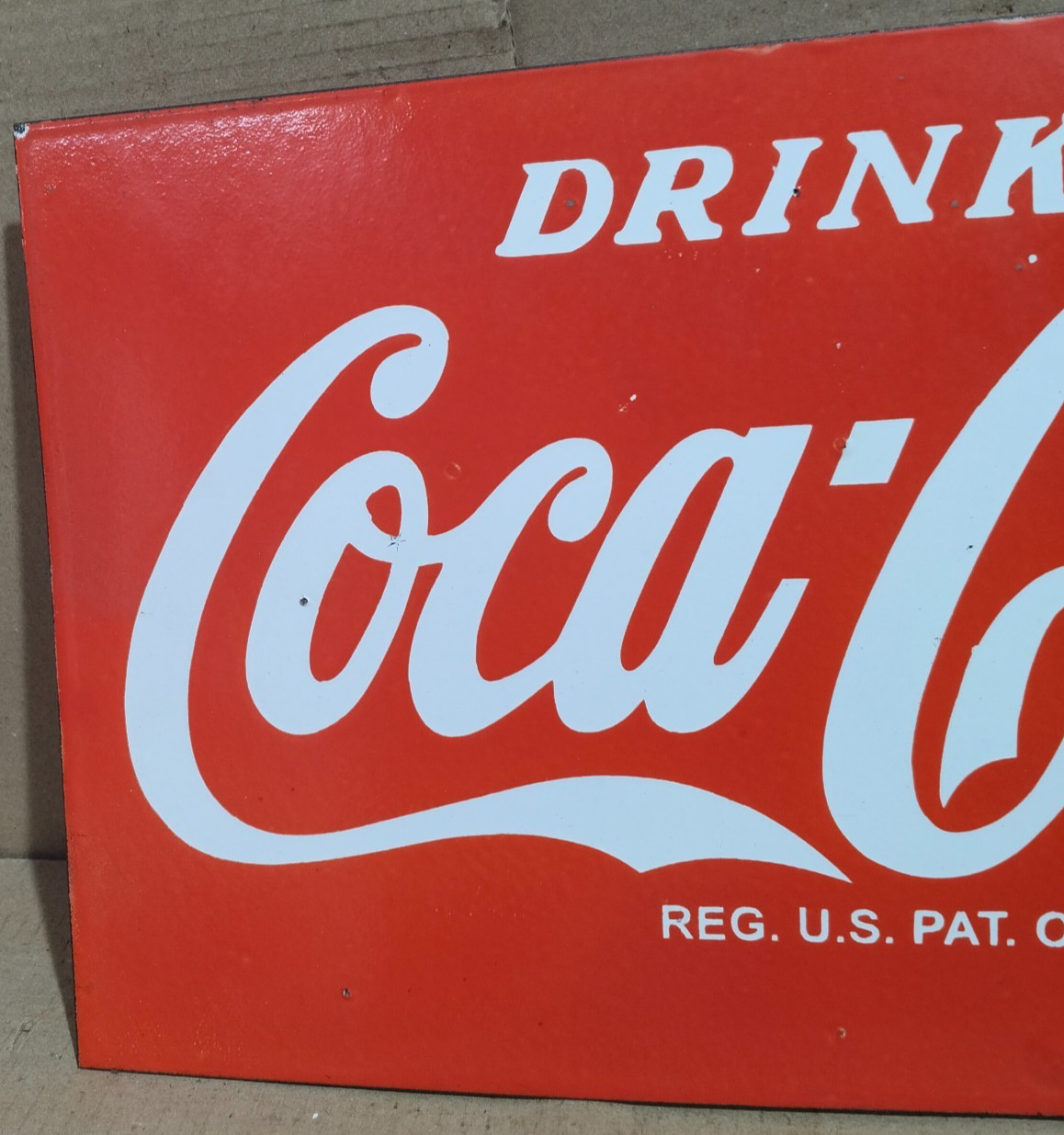 Drink Coca Cola Porcelain Enamel Sign 18 x 10 Inches 2 Sided