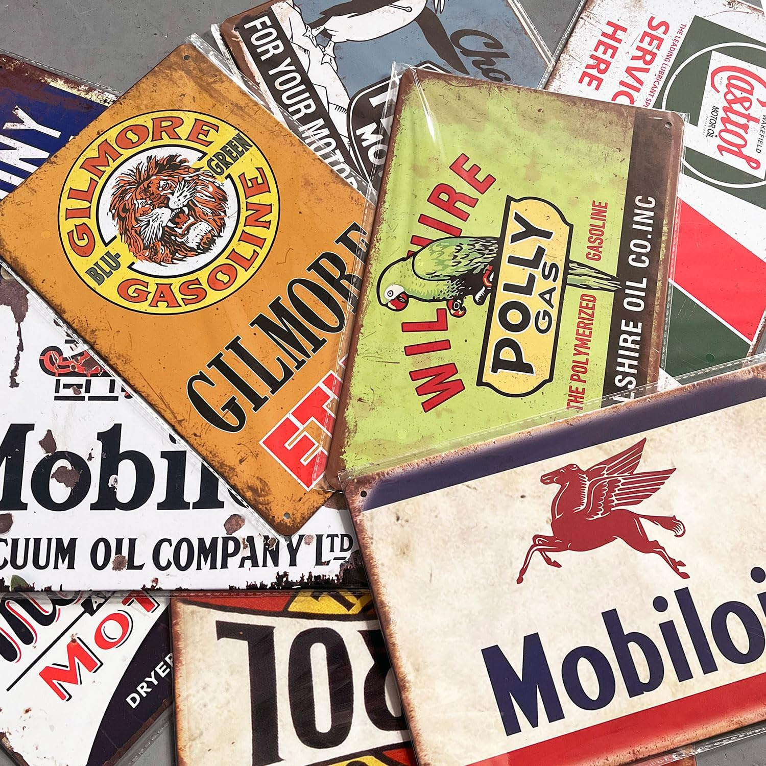 Reproduced Vintage Tin Signs, Gas Oil Retro Advert Metal Sign for Garage Man