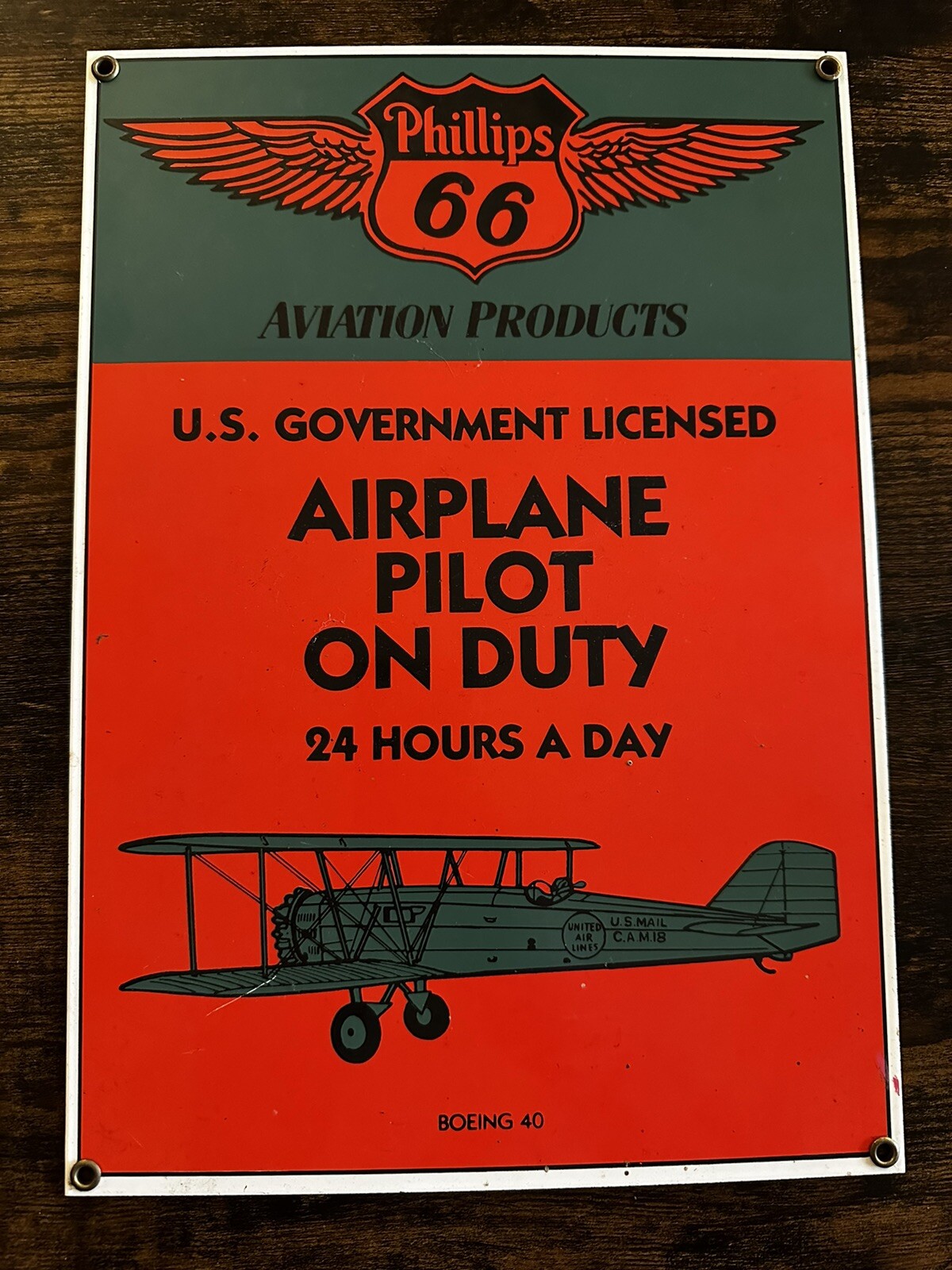 Phillips 66 Aviation Products Advertising Sign Airplane Pilot On Duty