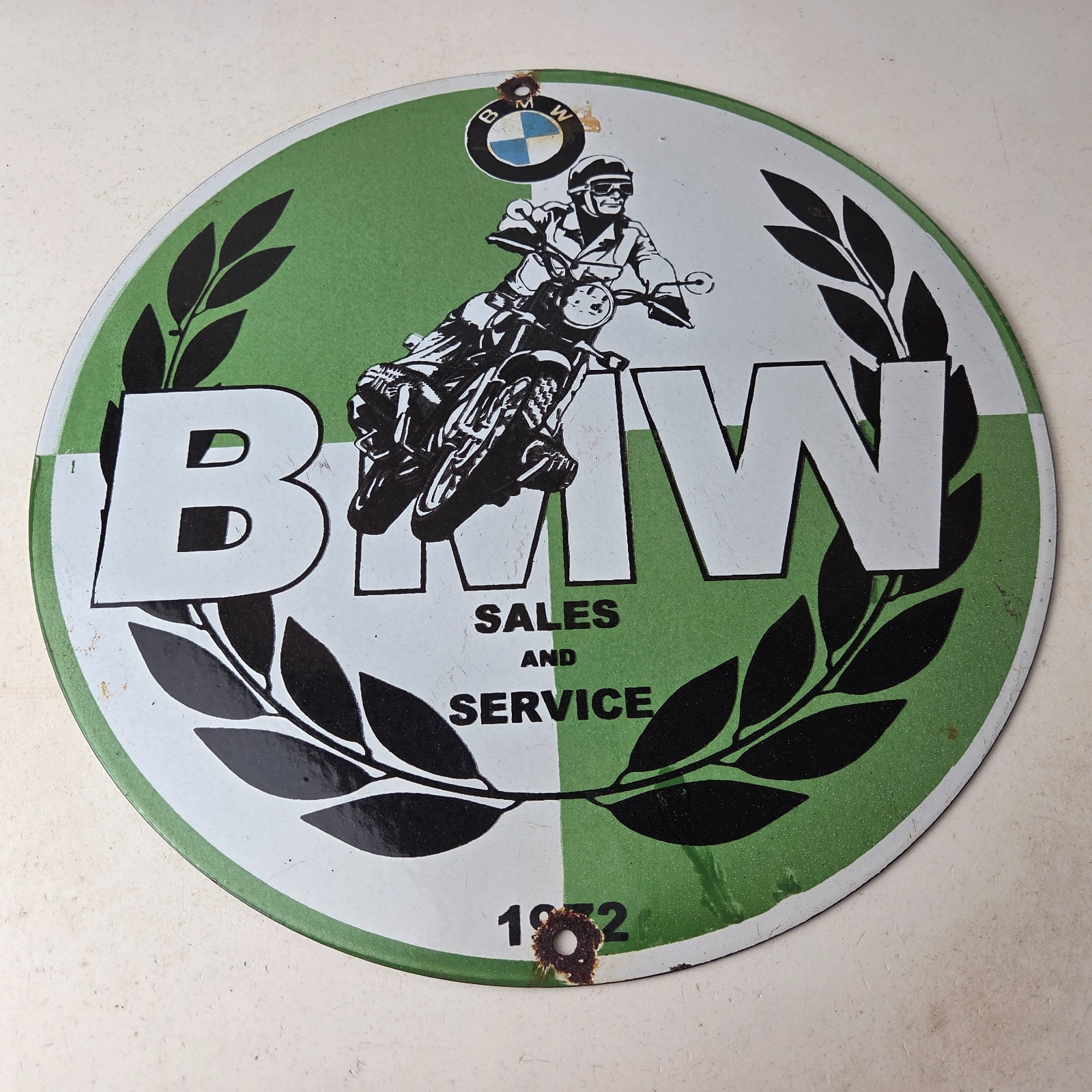 Vintage BMW Sign – Porcelain Motorcycle Gas Pump Service Auto Sign