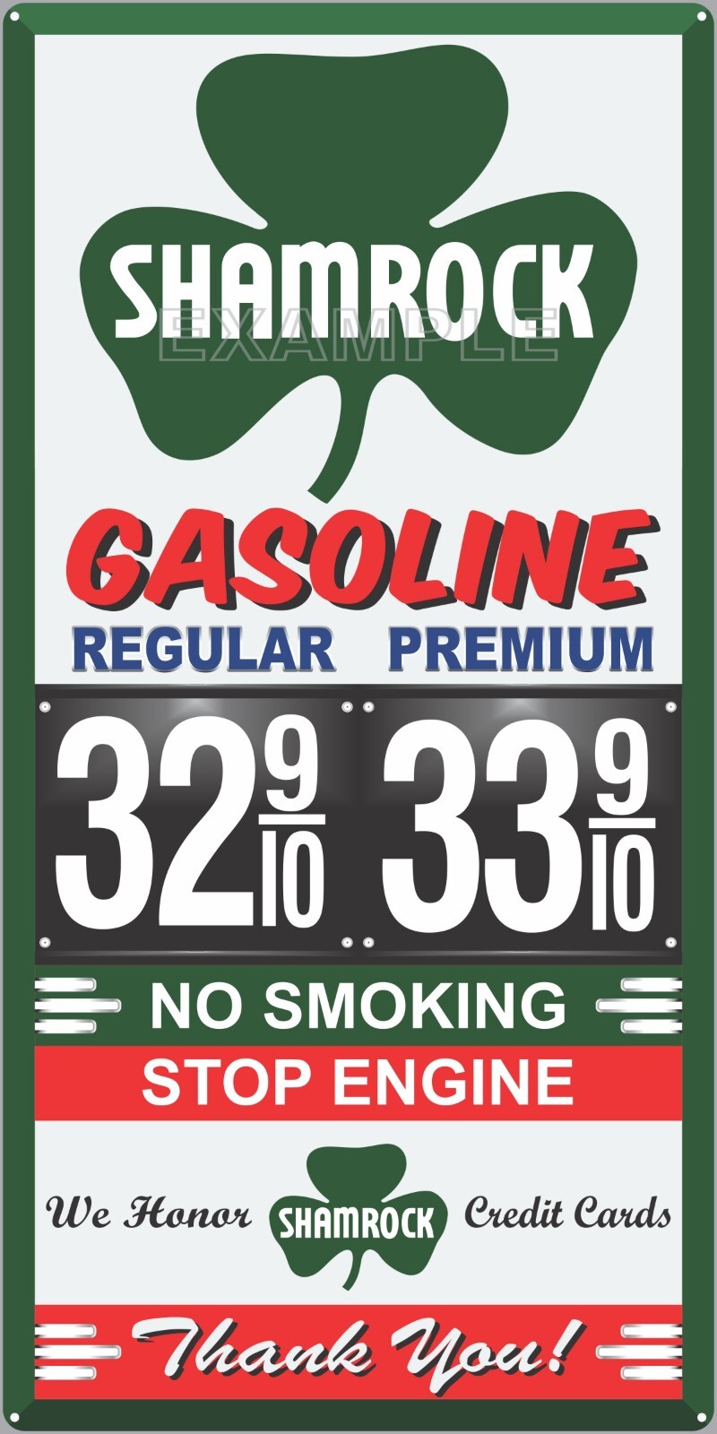 SHAMROCK GAS STATION PRICE PER GALLON OLD PUMP SIGN REMAKE ALUMINUM SIZE OPTIONS