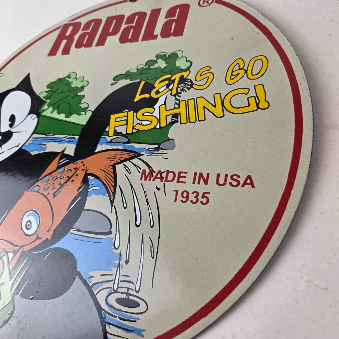 Vintage Rapala Fishing Lures Sign – Felix the Cat Porcelain Gas Pump Plate Sign