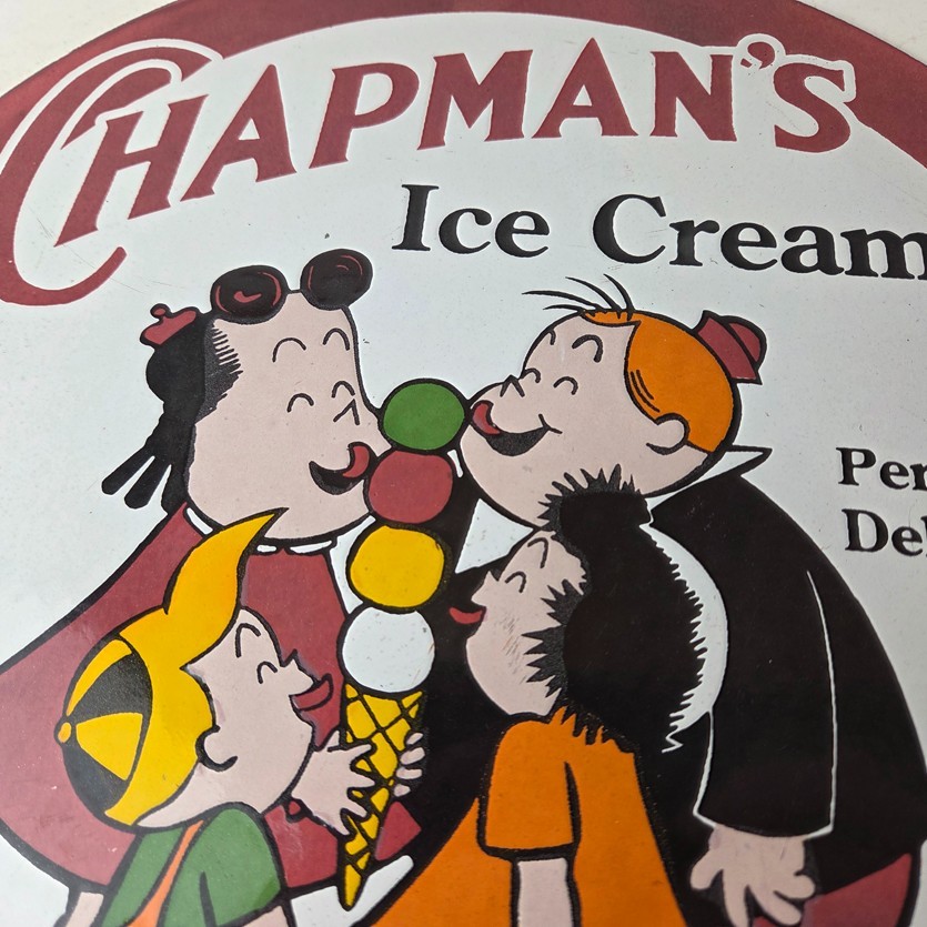 Vintage Chapman’s Ice Cream Sign – Porcelain Gas Pump Diner Store Sign