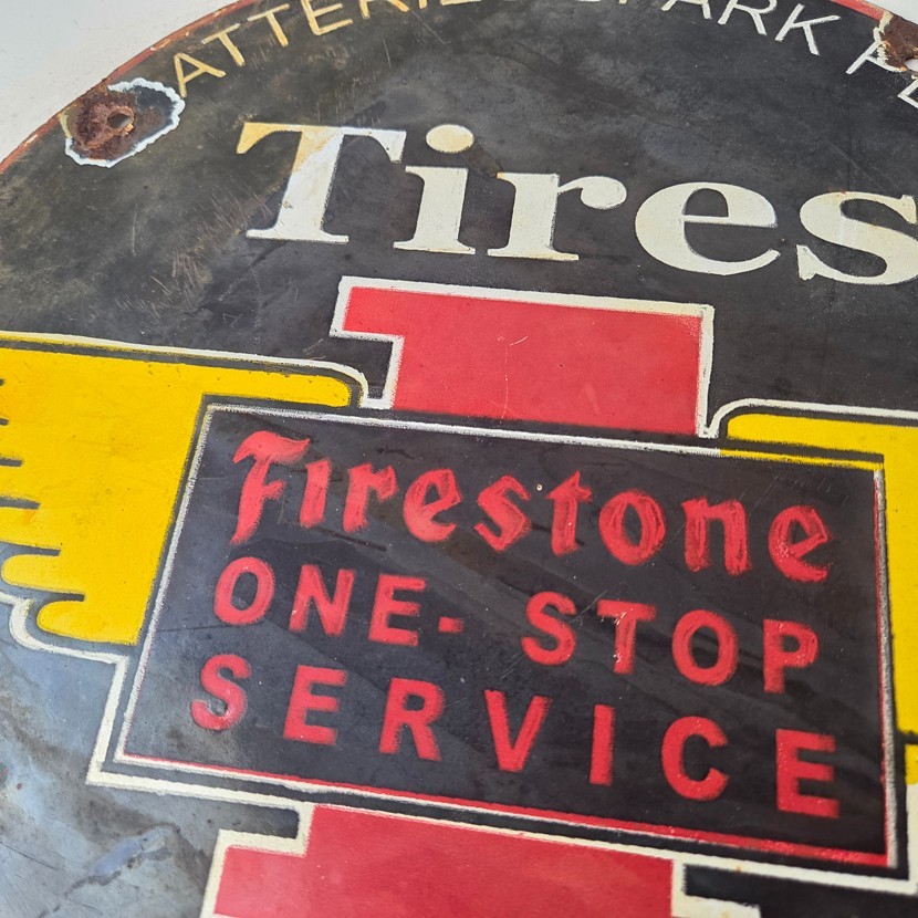 Vintage Firestone Tires Sign – One Stop Sales Service Gas Pump Porcelain Sign