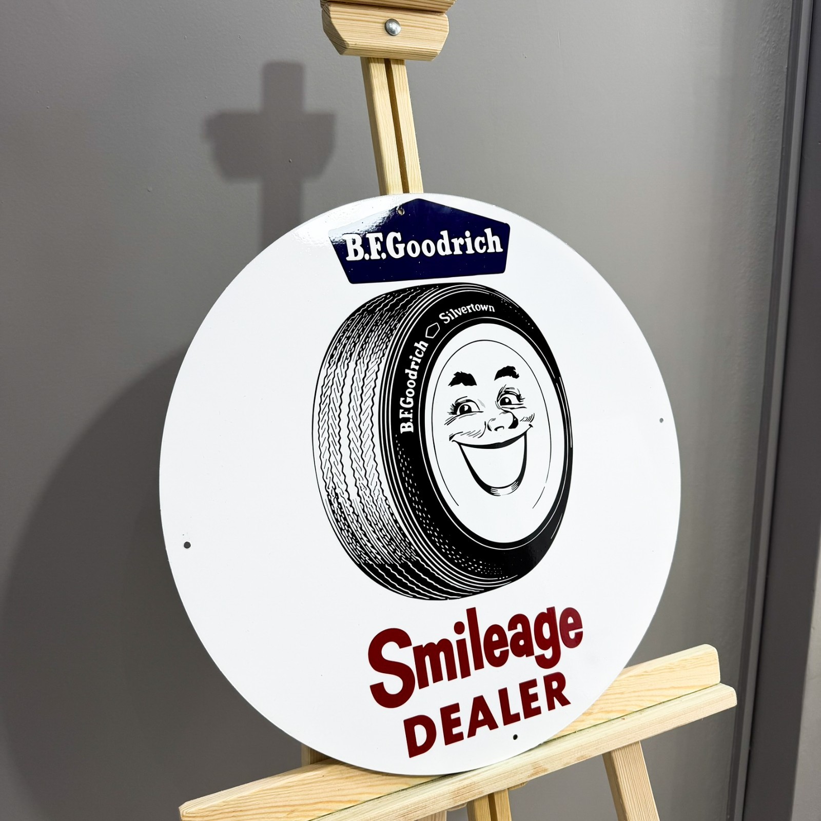Vintage B.F. Goodrich Smileage Dealer Sign • Tire Garage Sign • 19.7″ (50cm)