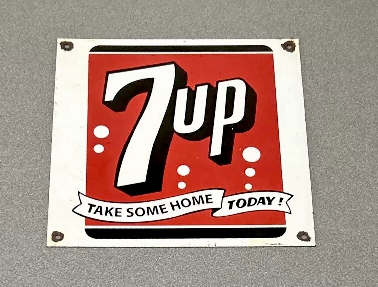 VINTAGE 7UP SODA POP PORCELAIN SIGN CAR GAS AUTO OIL