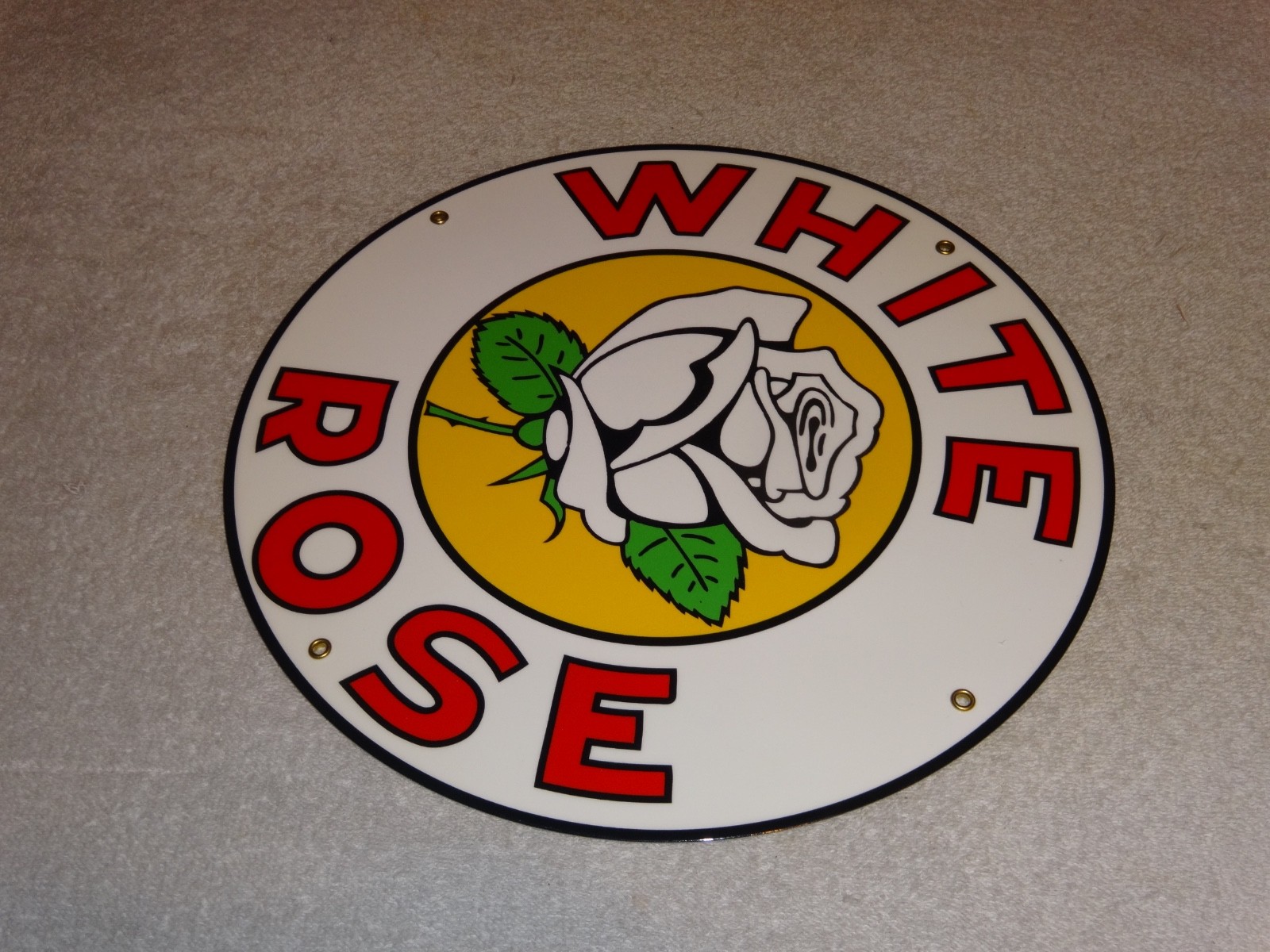 VINTAGE ENARCO WHITE ROSE GASOLINE 11 3/4″ PORCELAIN METAL CANADA GAS & OIL SIGN