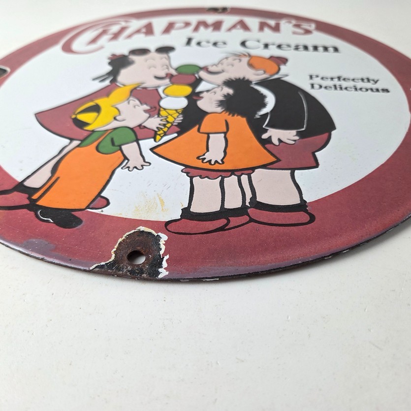 Vintage Chapman’s Ice Cream Sign – Porcelain Gas Pump Diner Store Sign