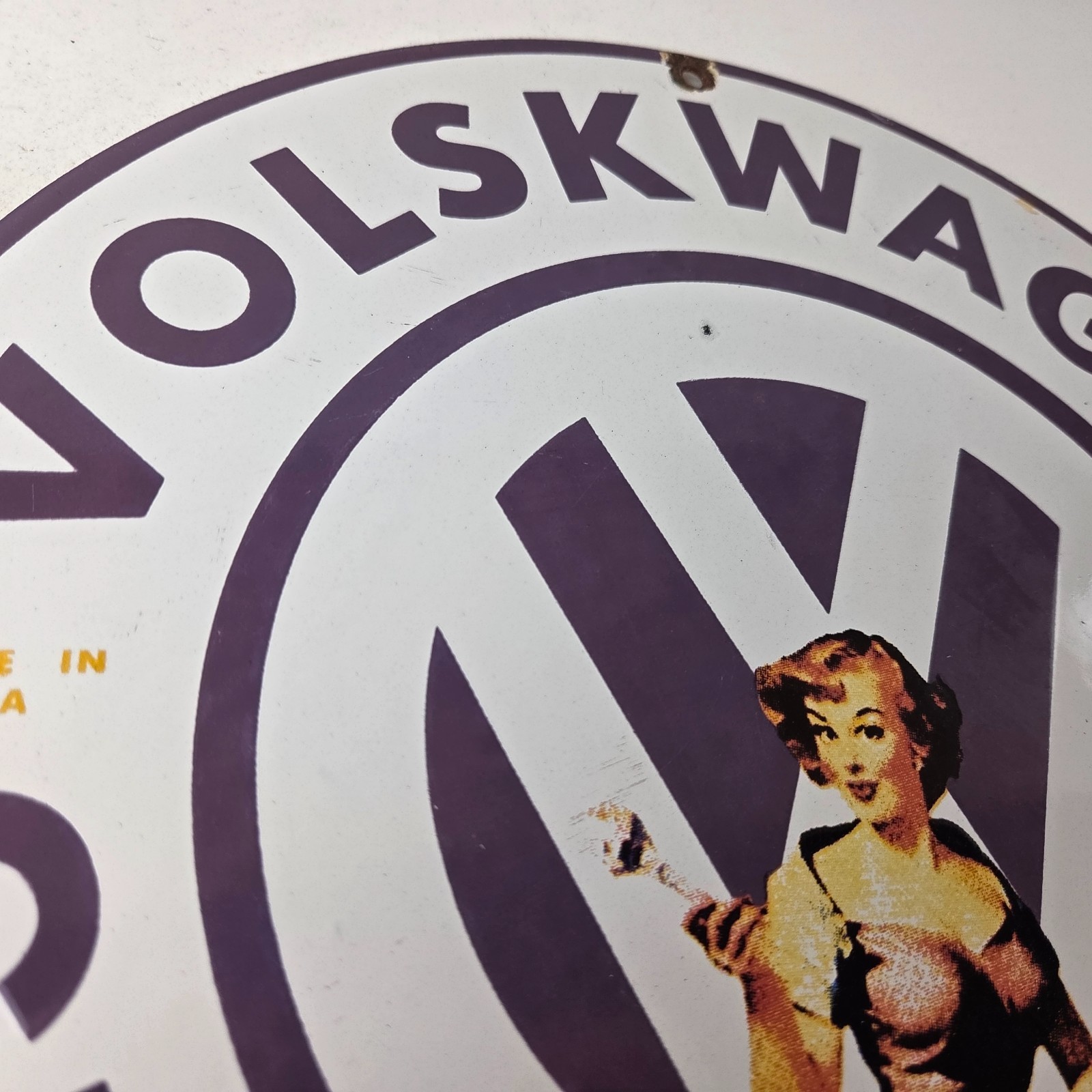 Vintage Volkswagen Sign – Porcelain Dealership Sales VW Automobile Gas Pump Sign