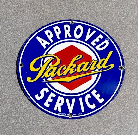 VINTAGE 12” PACKARD DEALERSHIP PORCELAIN SIGN CAR OIL GAS MOTORCYCLE