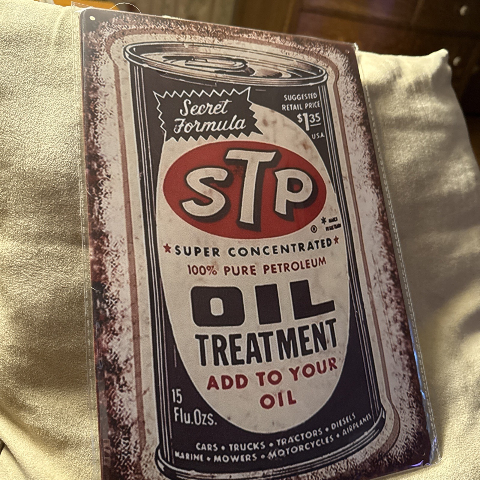 Vintage 1960’S STP Secret Formula Oil Treatment Metal Tin 8”x12”