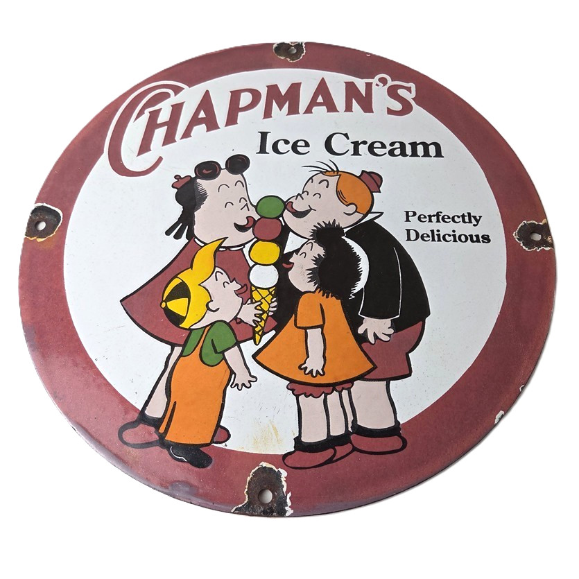 Vintage Chapman’s Ice Cream Sign – Porcelain Gas Pump Diner Store Sign