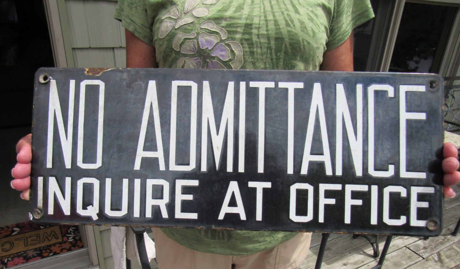 VINTAGE ORIGINAL 1940’s 50’s NO ADMITTANCE INQUIRE AT OFFICE PORCELAIN SIGN