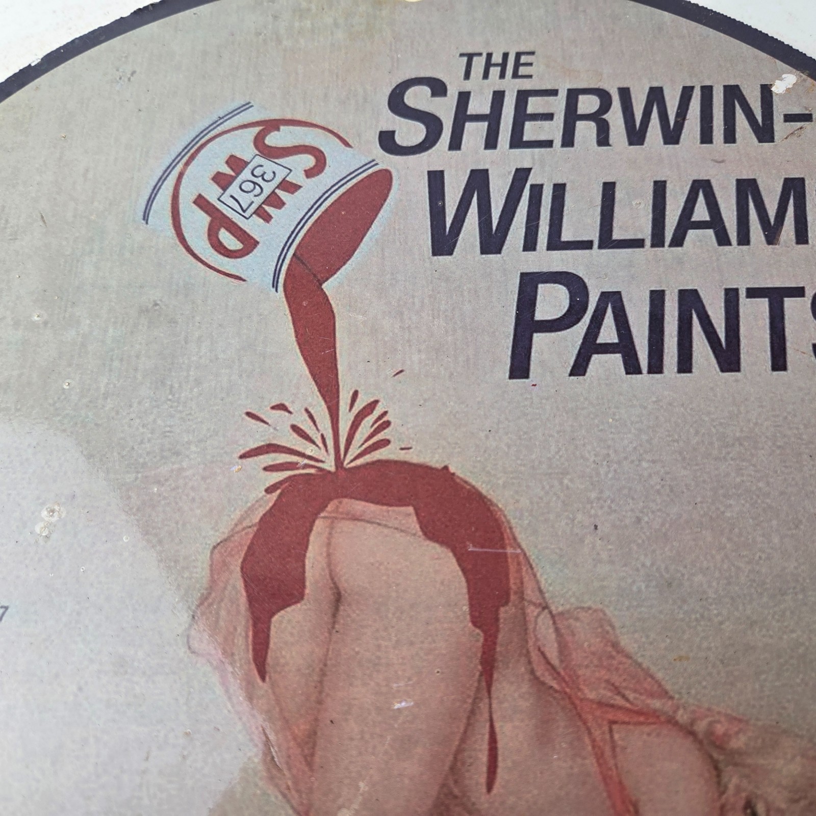 Vintage Sherwin Williams Paint Porcelain Hardware Store Gas Pinup Girl Sign