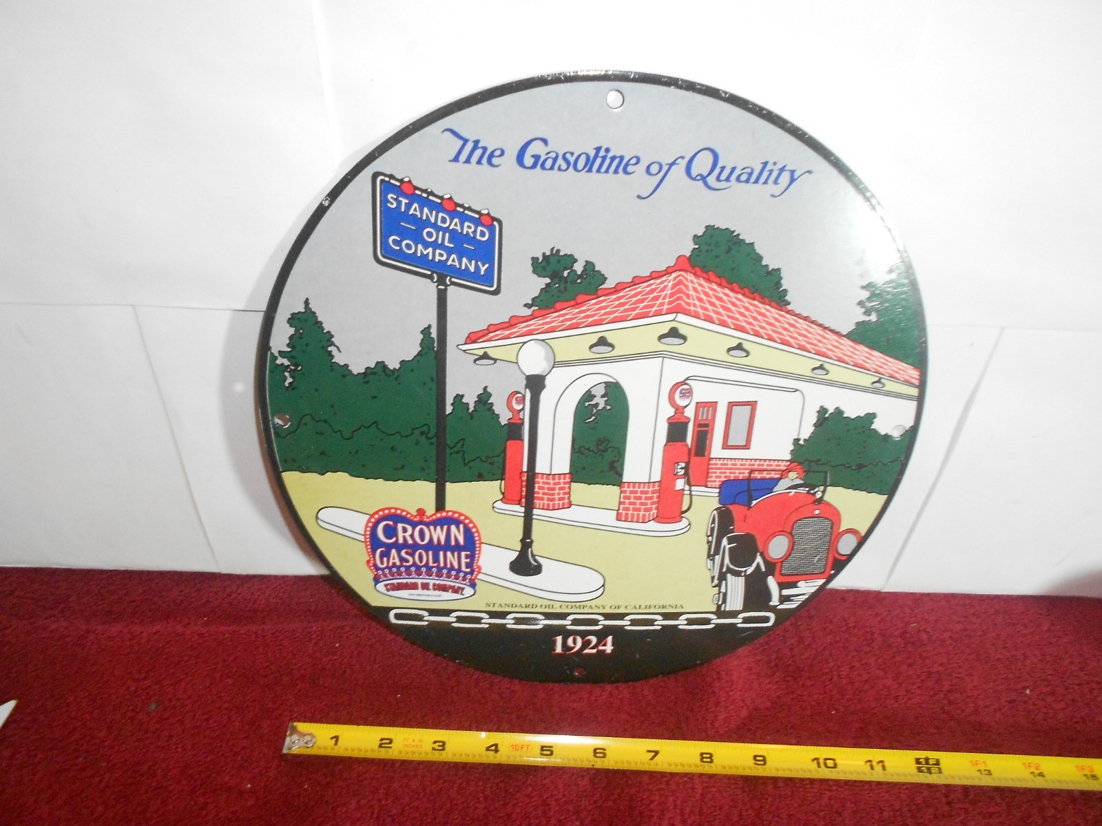 VINTAGE 11 3/4 CROWN GAS STANDARD OIL CO. ADV. SIGN HEAVY METAL PORCELAIN – S90C