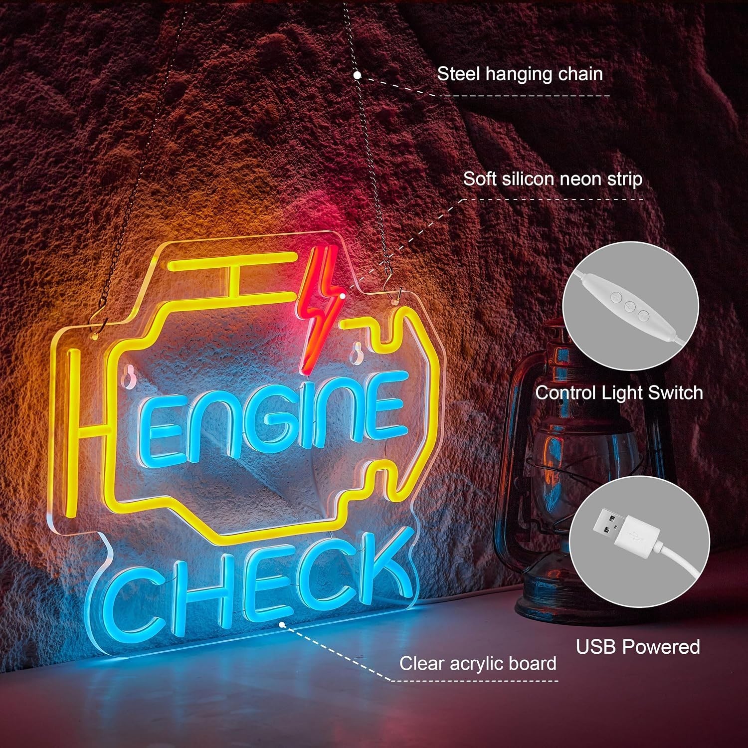 Unique Neon Wall Sign for Garage & Man Cave – Adjustable Brightness 15.5x12in