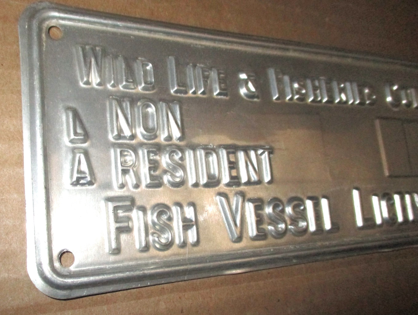 FISH VESSEL License TAG PLATE – LOUISIANA 1976- Wild Life Fisheries VINTAGE SIGN