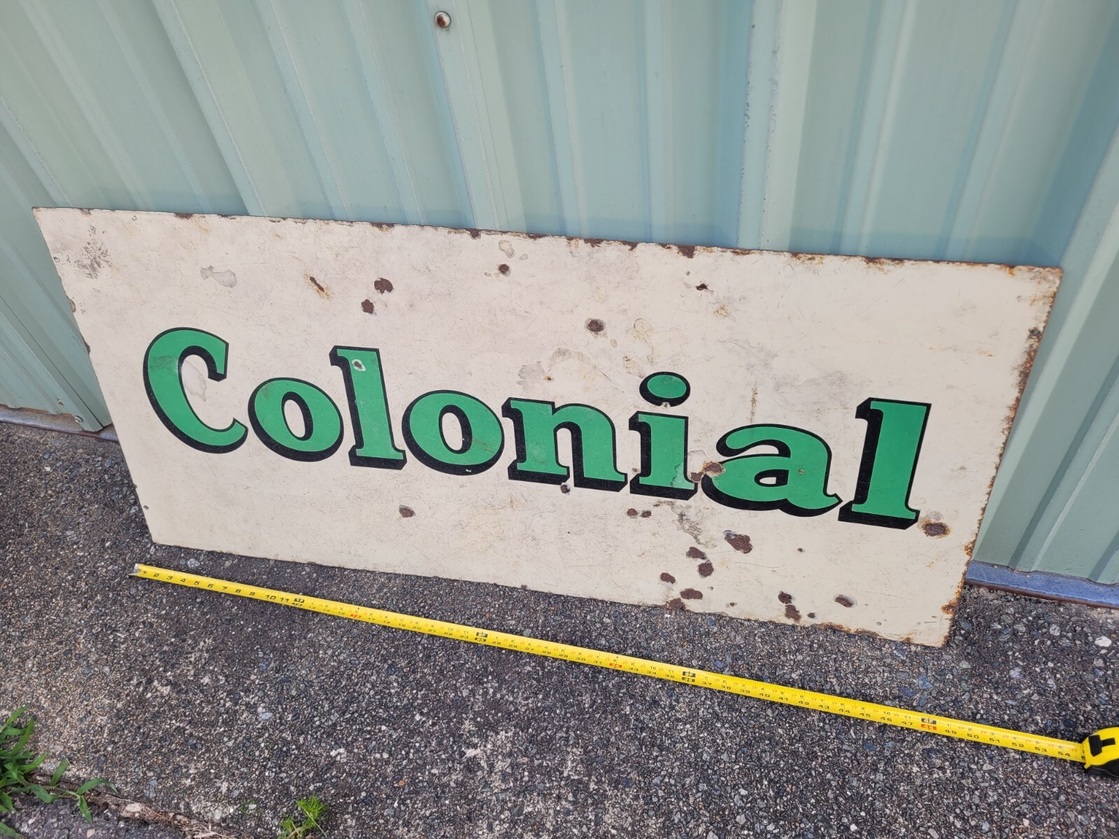 very rare Double Sided COLONIAL Gas Porcelain Sign service station oil