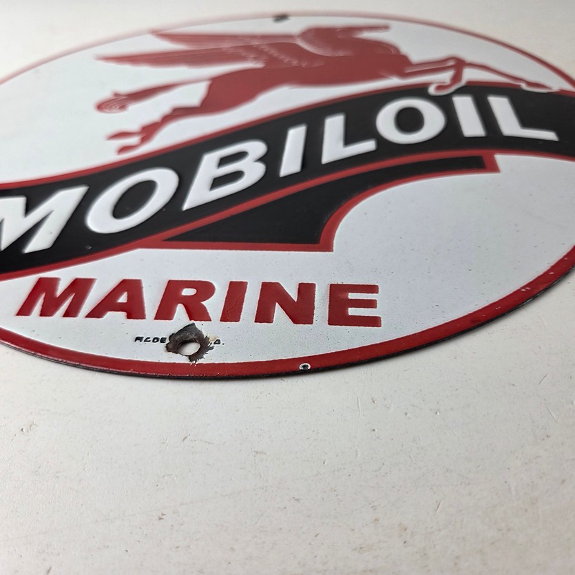 Vintage Mobiloil Porcelain Sign – Marine Pegasus Oil Advertising Sign