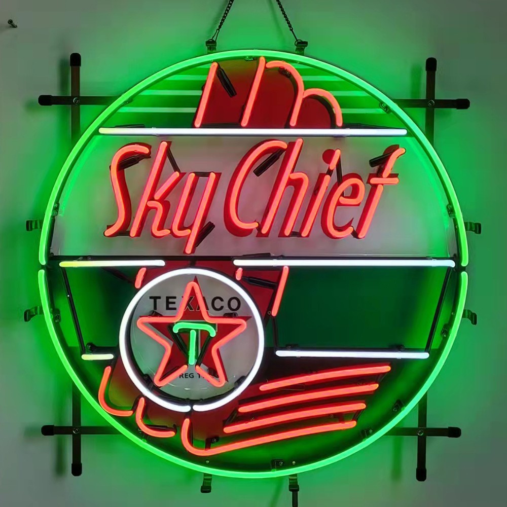 US STOCK Texaco Sky Chief Gasoline Neon Sign 24″X24″ Gas Station Open Decor Gift