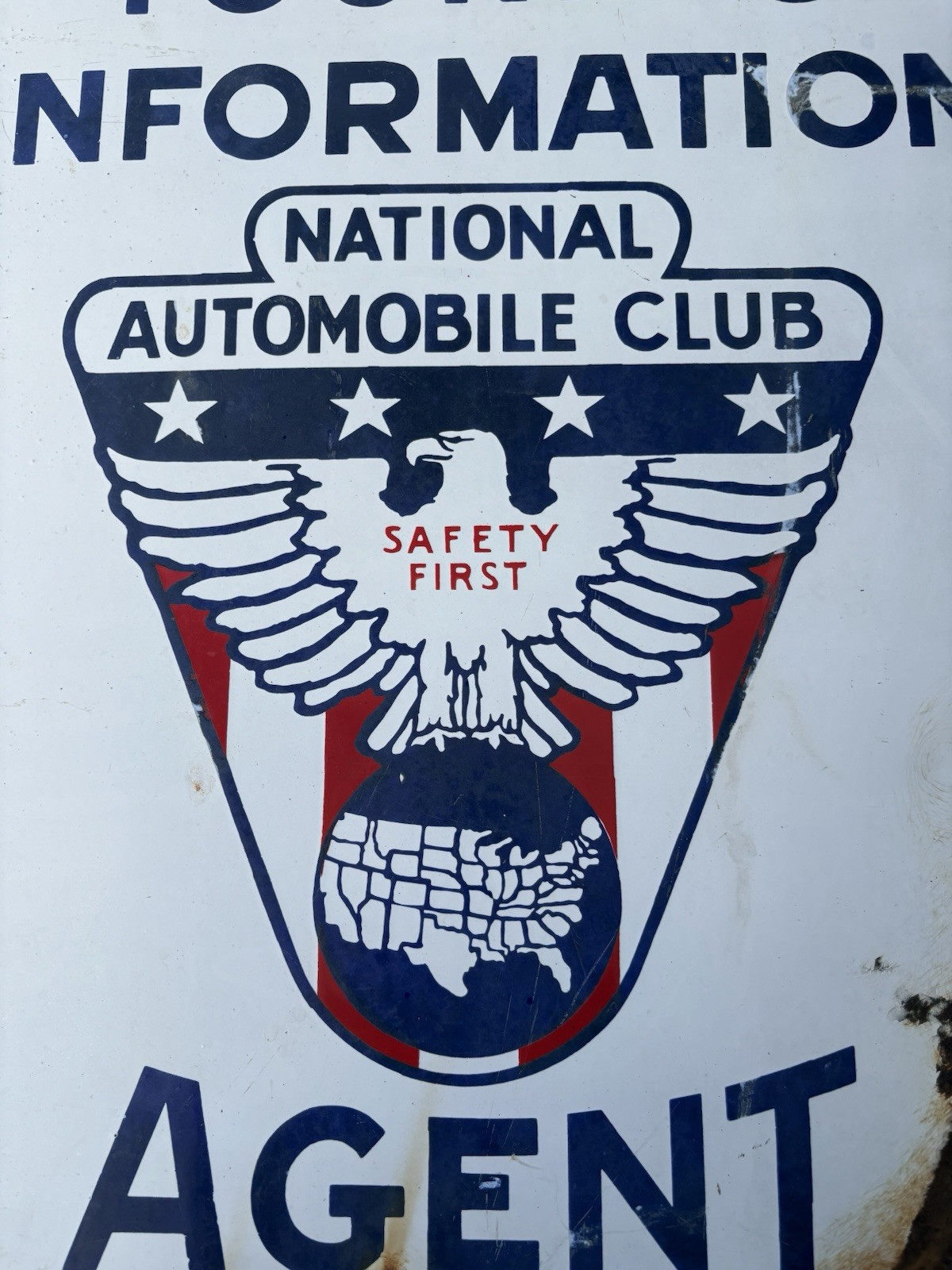 RARE 1930s-40s PORCELAIN NATIONAL AUTOMOBILE CLUB TOURING INFORMATION AGENT SIGN
