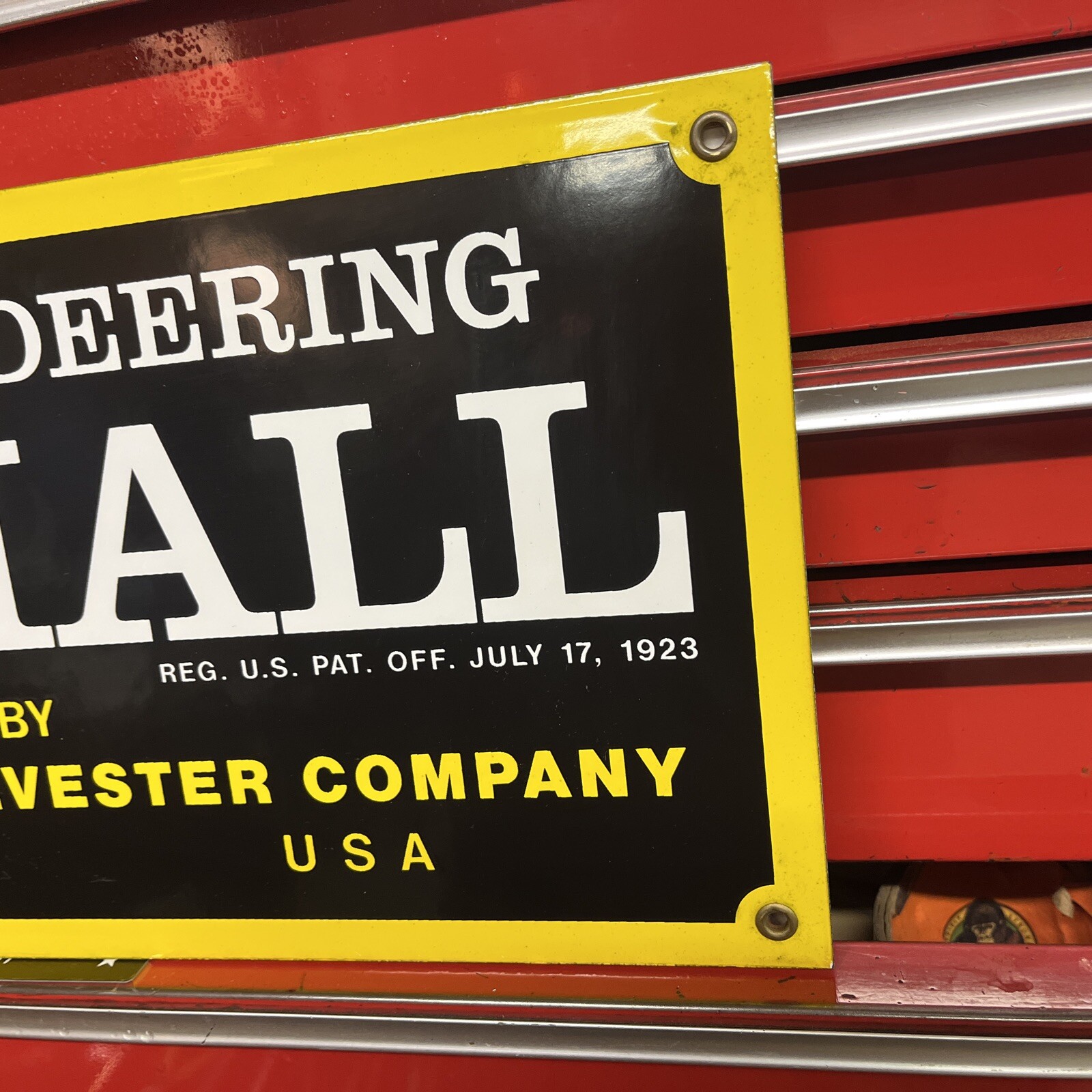 MCCORMICK DEERING FARMALL INTERNATIONAL HARVESTER CO. PORCELAIN SIGN 18×8 HEAVY