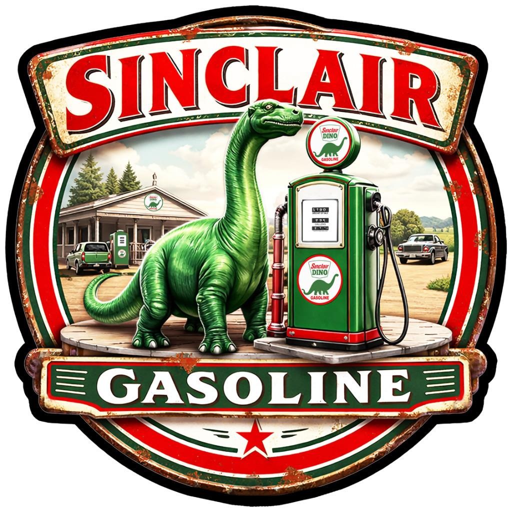 Vintage Style Metal Sign Sinclair Gasoline Dino Pump 23.5 x 23.5