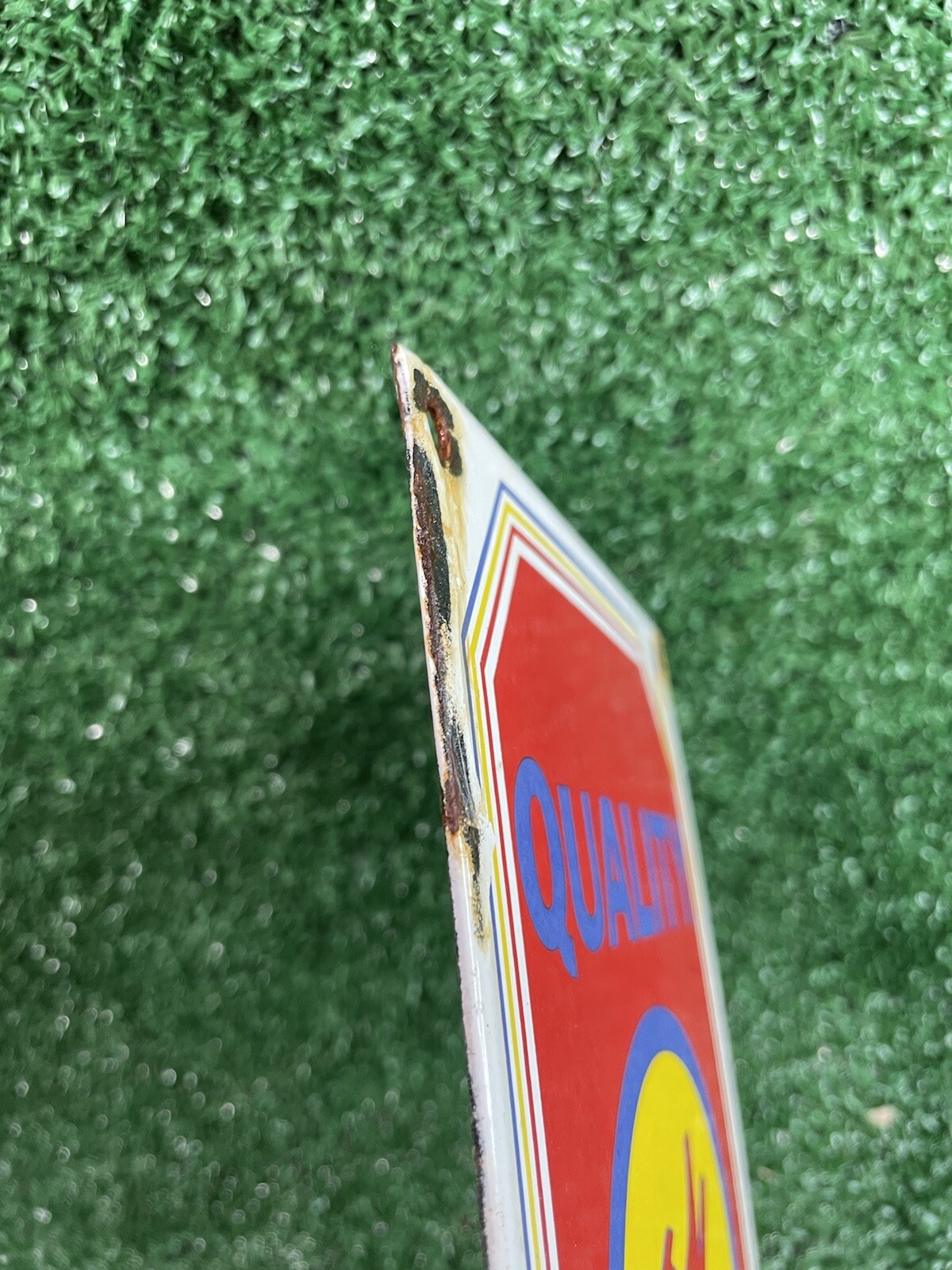VINTAGE QUALITY OK USED CARS PORCELAIN SIGN DEALERSHIP GAS OIL SERVICE STATION