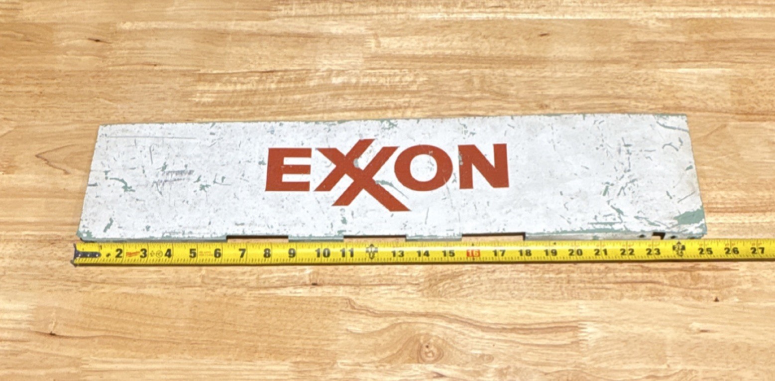 Exxon Gas & Oil Metal Advertising Sign Panel White/Red/Green 25 in x 5.75 in