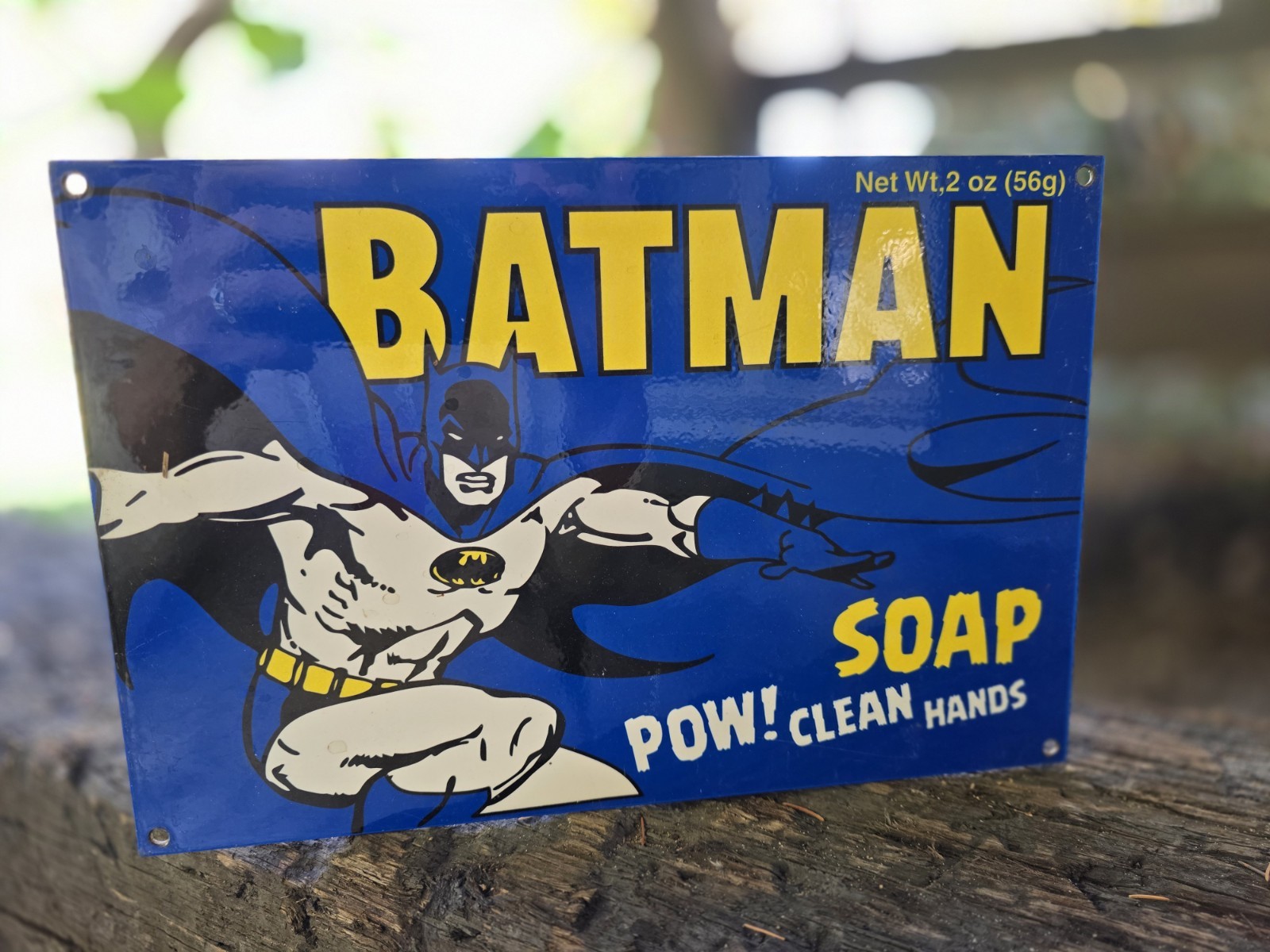 VINTAGE BATMAN SOAP PORCELAIN SIGN 12″X8″