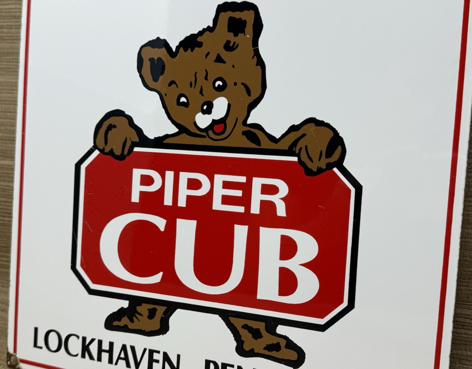VINTAGE PIPER CUB PORCELAIN DEALER SIGN GAS STATION SALES SERVICE AVIATION BEAR