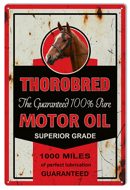 THOROBRED MOTOR OIL HORSE HEAD 18″ HEAVY DUTY USA MADE METAL ADVERTISING SIGN
